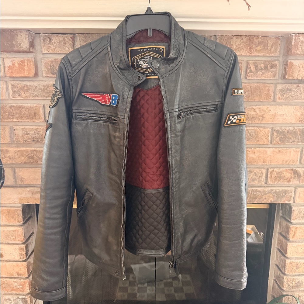 Superdry Men's black Leather Bomber Jacket